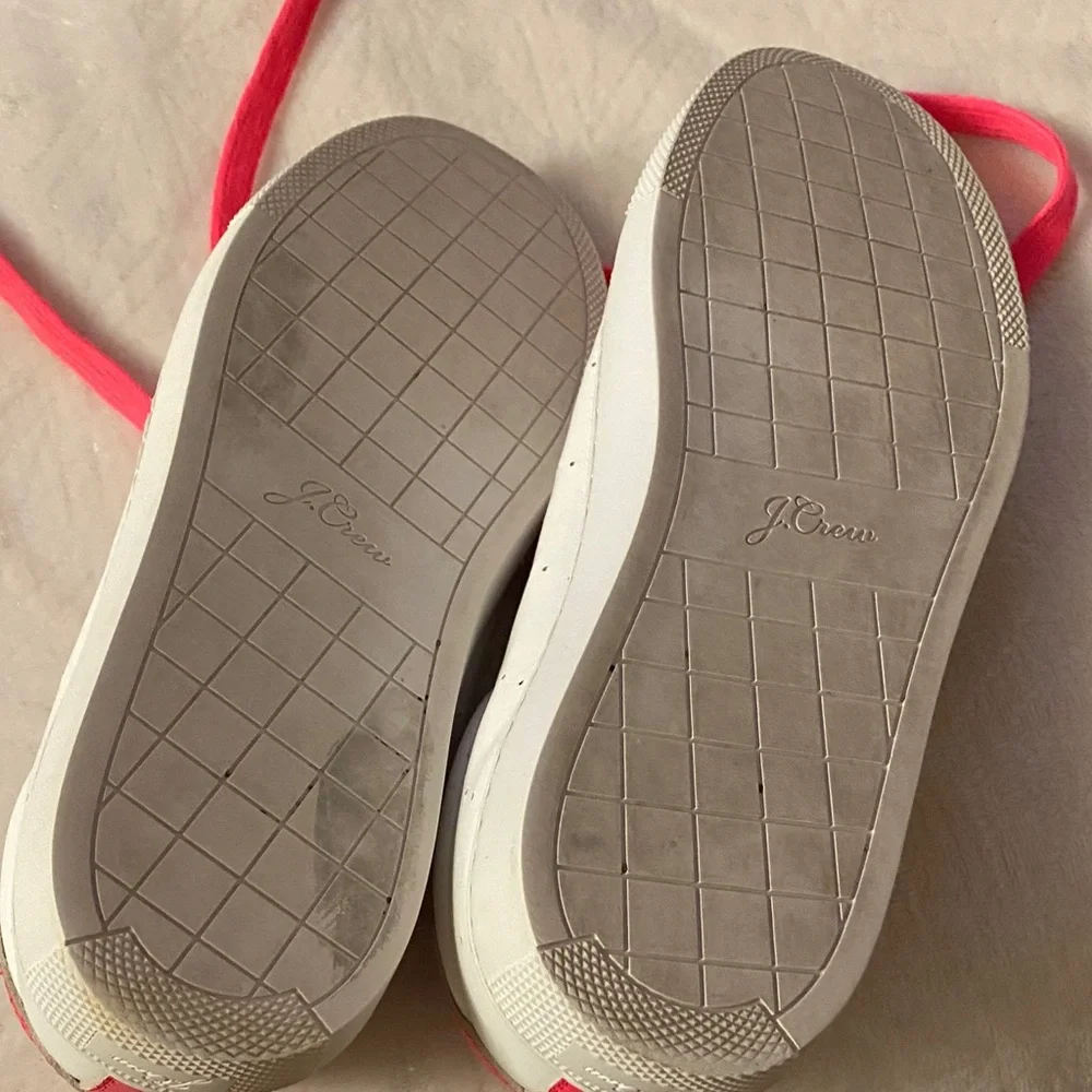 J. Crew leather White and Neon Pink Sneakers